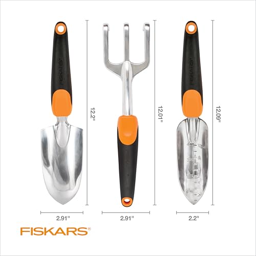 Fiskars 3-Piece Garden Hand Tool Set - Ergonomic Trowel, Transplanter & Cultivator