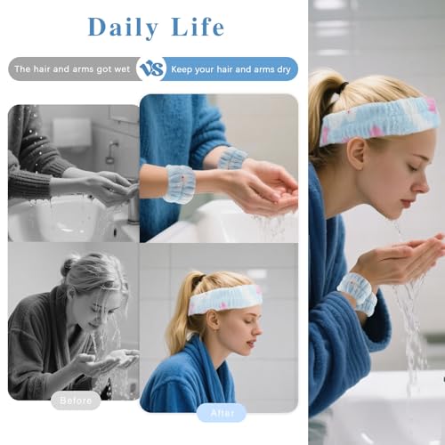 Spa Headband and Wristband Set for Skincare and Face Washing