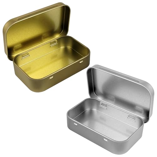 Yeetandoo Silver 2-Pack Metal Tin Storage Boxes with Lids