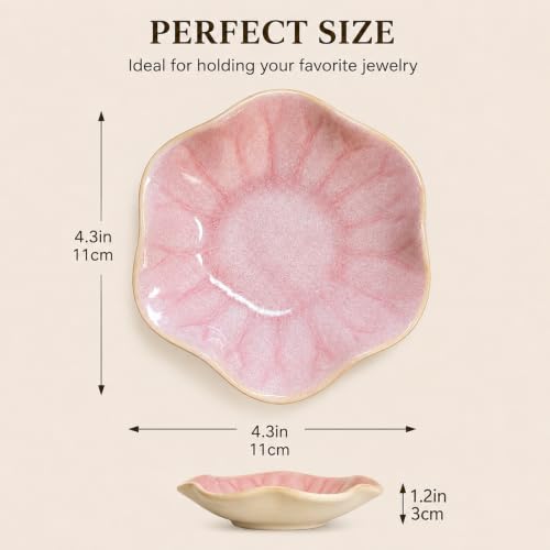 Pink Lotus Leaf Ceramic Jewelry Tray - Small Trinket Dish for Rings