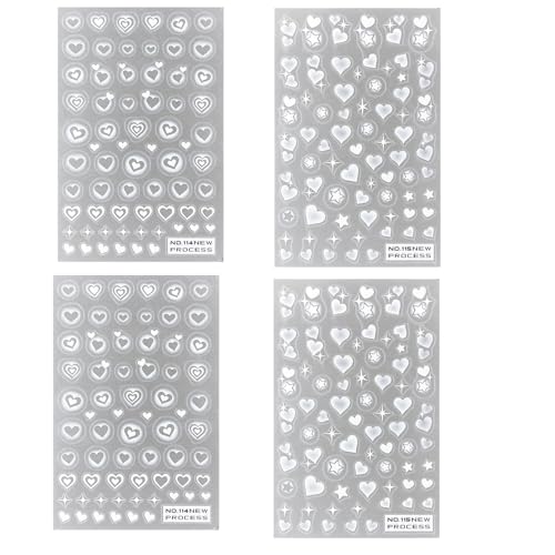 Valentine's Day Nail Art Stickers - Self-Adhesive Heart Decals (4 Sheets)