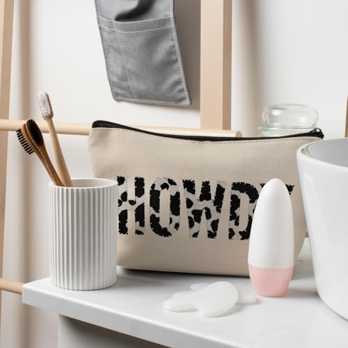 Cow Print Western Makeup Bag - Country Toiletry Pouch for Women
