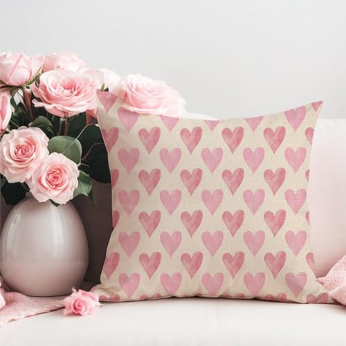 Pink Valentine's Day Throw Pillow Covers 18x18 Inch - Set of 2 Heart Decor