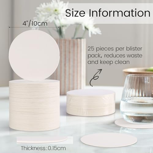 50 PCS White Round Disposable Paper Coasters - 4 Inch Thickened 1.5mm Blanks