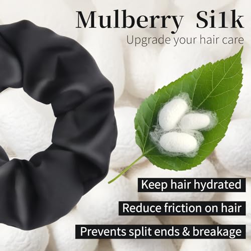 PTSHOW 5 Pack Black Silk Hair Scrunchies for Women