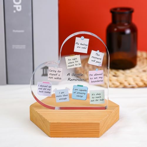 Feeldeal 3.9 Inch Heart-Shaped Inspirational Acrylic Desk Decor with Affirmations - Small Office Decor Gift for Women