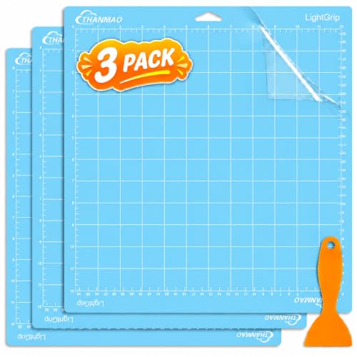 THANMAO 3-Pack 12x12 Light Grip Cutting Mats for Cricut - Reusable Adhesive Craft Mats