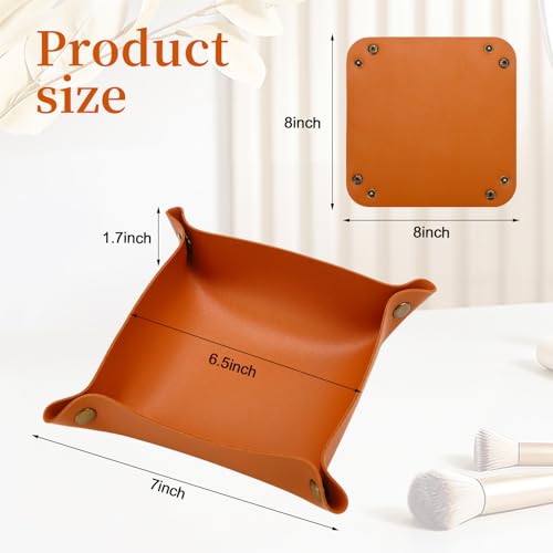 Pink PU Leather Valet Tray - 8x8 Inch Organizer for Keys, Coins & Jewelry