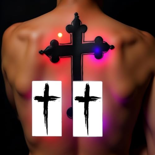 Black Herbal Cross Temporary Tattoo Stickers 2 Pcs Fake Body Art for Men Women