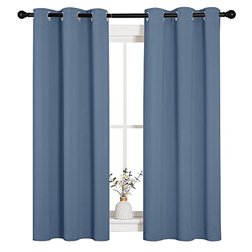 NICETOWN Set of 2 Kitchen Curtains 34x54 Inches Stone Blue Blackout Drapes