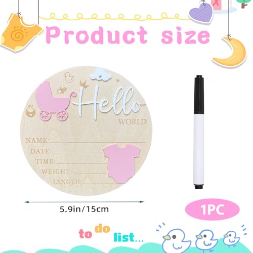 Personalized Wooden Hello World Baby Announcement Sign - 5.9 Inch