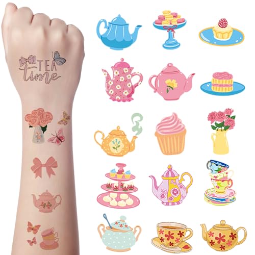JoyfulGlam 114 PCS Tea Party Temporary Tattoos Cute Floral Favors