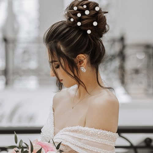 Lusofie 18Pcs Pearl Bobby Pins U Shaped Gold Hair Pins for Wedding Bridal