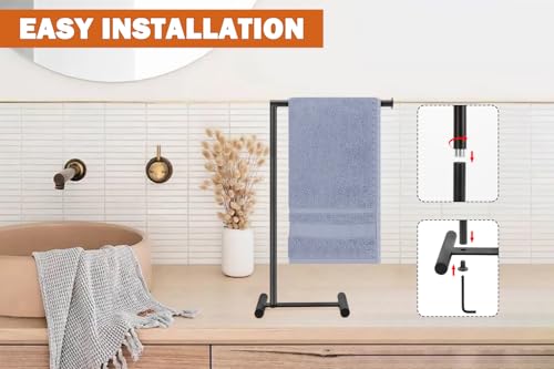 Livabber L-Shape Hand Towel Holder Stand - Modern Metal Rack for Bathroom & Kitchen (Black)