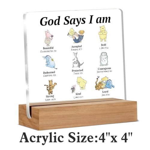 Winnie the Pooh Christian Acrylic Sign with Wooden Stand - Desk Decor