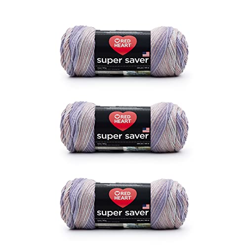 Red Heart Super Saver Yarn, Worsted Weight Size 4, Mulberry Mix - 3 Pack
