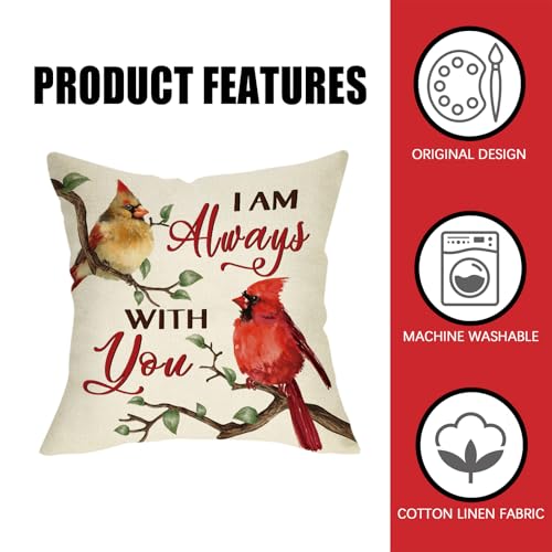 Cardinal Memorial Throw Pillow Cover, 18x18 Cotton Linen Cushion Case