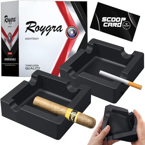 Roygra Silicone Cigar Ashtray Set - Windproof Outdoor 4-Holder Tray, Black, 2 Pack