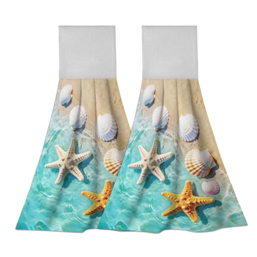 Absorbent Beach Sea Kitchen Hand Towels with Loops - 12.6" x 14.2"