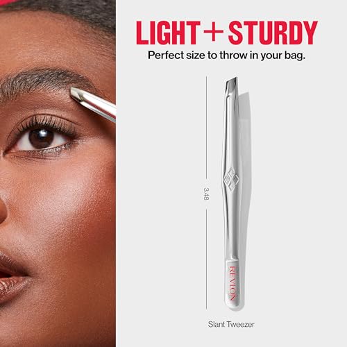 Revlon Slant Tip Tweezers - Stainless Steel Precision Eyebrow Tweezer