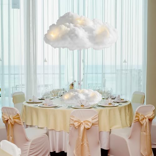 Skiennix Artificial Cloud LED Light Decorations - 3D Fluffy Cotton Clouds for Baby Showers & Parties | DIY Kit