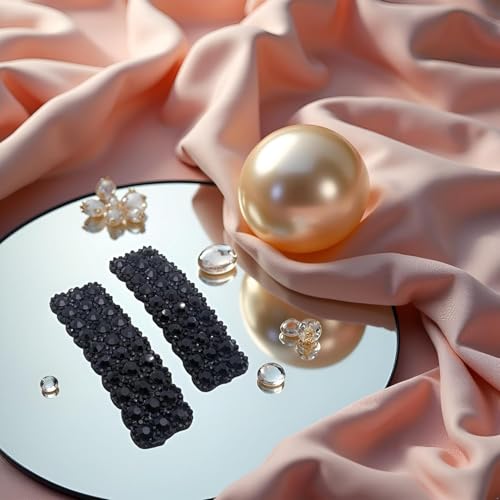 Black Rhinestone Snap Hair Clips Rectangular Hair Barrettes 2Pcs