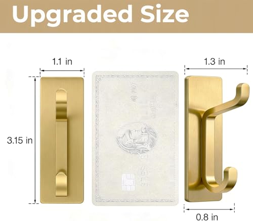 Josmimic Heavy-Duty Adhesive Wall Hooks - Brushed Gold, 4 Pack