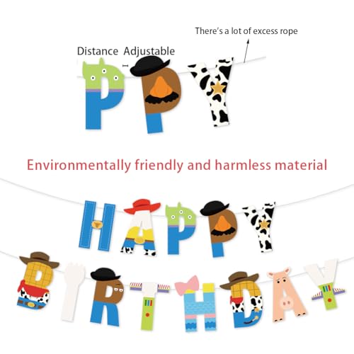 Cartoon Toy Birthday Banner - Reusable Happy Birthday Garland for Kids Party