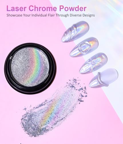 BISHENGYF Magic Chrome Nail Powder - Iridescent Mirror & Holographic Laser Effect