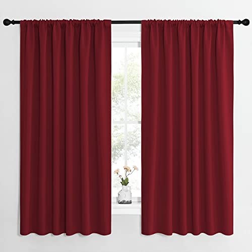 NICETOWN Burgundy Blackout Curtains - 62" W x 63" L Rod Pocket Drapes (2 Panels)
