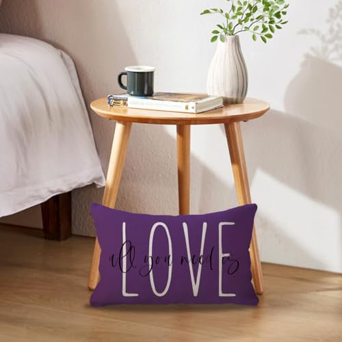 All You Need is Love Lumbar Pillow Cover, 12x20 Decorative Case - Purple