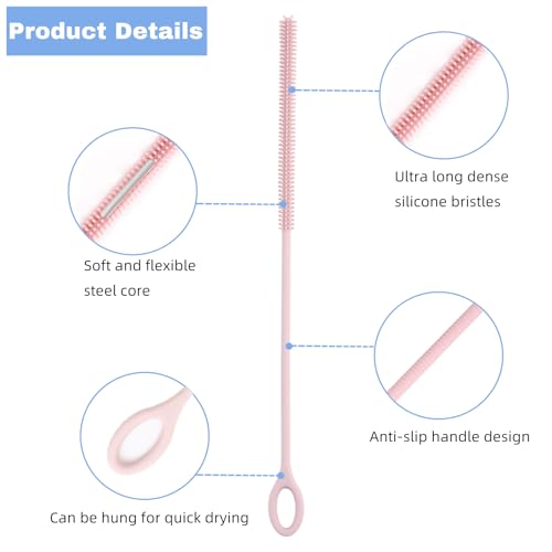 4PCS Reusable Silicone Straw Cleaner Brushes - Pink & Beige