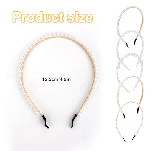 Penitue 5pcs Acrylic Pearl Headbands for Women Elegant Hair Accessories