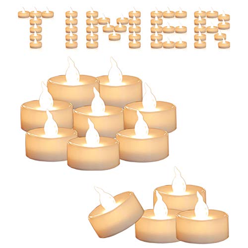 12-Pack LED Flameless Tea Lights with Timer - Warm White, Flickering, Battery Operated for Holiday & Party Decor