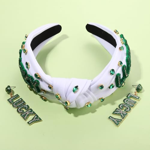 St. Patrick's Day Rhinestone Shamrock Knotted Headband for Women