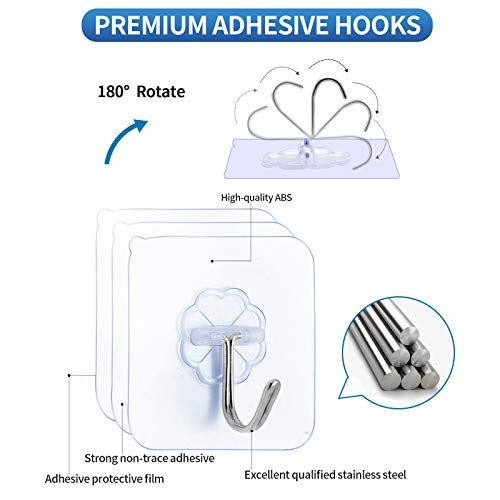 Mamakoi Heavy Duty Reusable Adhesive Wall Hooks - 10 Pack, Transparent, No Damage