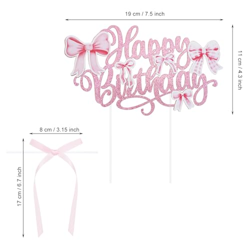 Vintage Satin Ribbon Bow Cake Toppers Set with Happy Birthday Sign