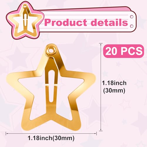 Pndeyo 20pcs Gold Star Hair Clips, Non-Slip Metal Y2K Snap Barrettes