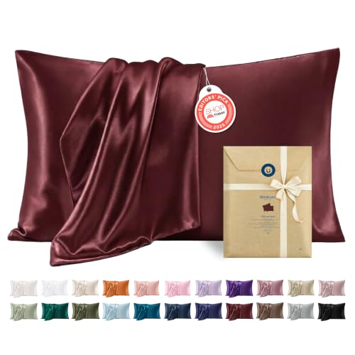 Bedsure King Satin Pillowcases Set of 2 - Silky Burgundy (20" x 36")