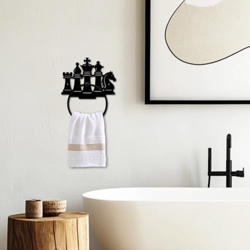 Chess Piece Metal Towel Ring - Wall Mount Vintage Black Hand Towel Holder