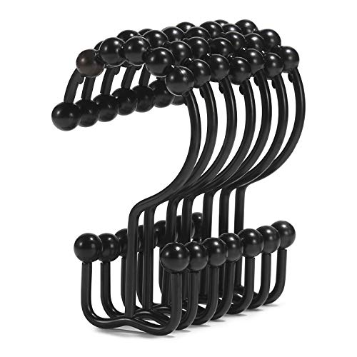 Goowin Stainless Steel Black Shower Curtain Hooks - Rust Proof & Smooth Sliding