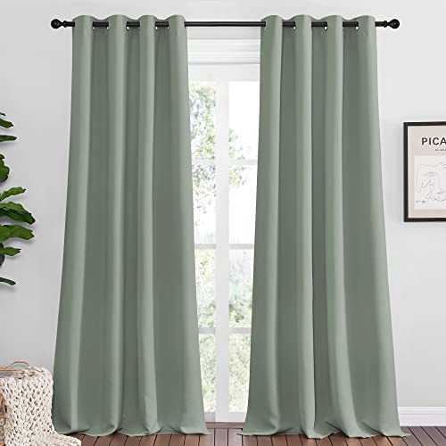 NICETOWN Greyish Green Blackout Curtains 55"W x 96"L, 2-Panel Grommet Set