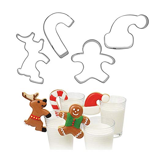 4PCS Hanging Cookie Cutter Set for Christmas Mug Decor Baking Kitchen Tools