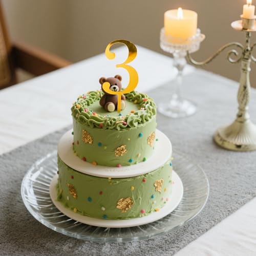 Gold Acrylic Number 3 Cake Topper for Birthdays & Weddings