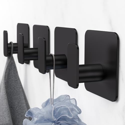 Aikzik Adhesive Wall Hooks, Heavy Duty 304 Stainless Steel - 4 Pack Black