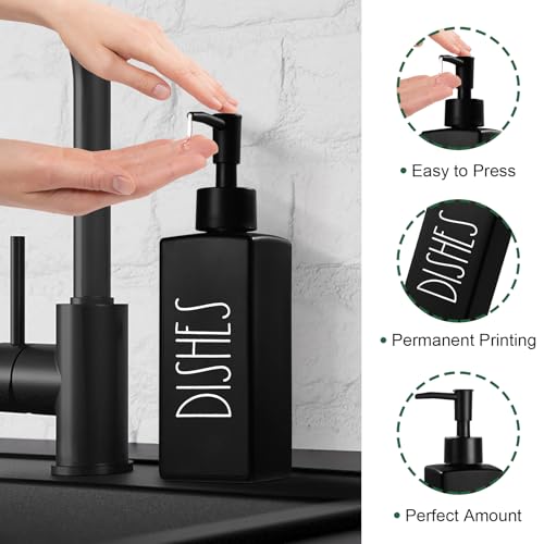 RACOBOT Matte Black Glass Dish Soap Dispenser - Farmhouse Style, 12.3 fl oz