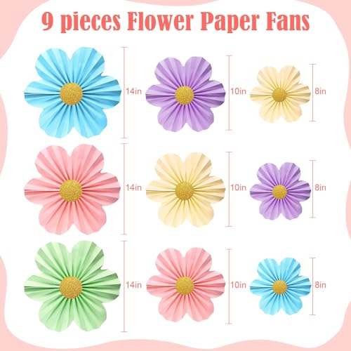 Multicoloured 9-Piece Paper Flower Fan Set for Party Decor