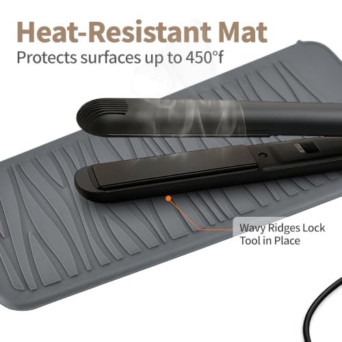 EIOKIT Silicone Heat Resistant Mat for Hair Iron, 11x5 Inch Grey