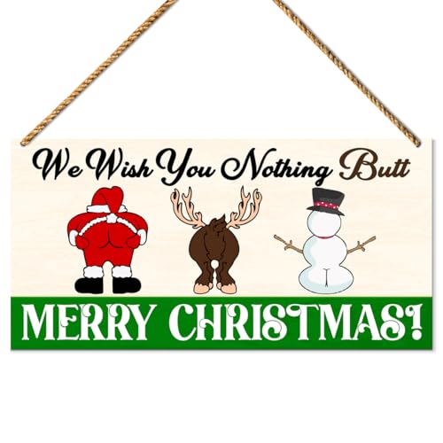 Christmas Bathroom Wall Decor Sign - Funny Holiday Restroom Hanging Sign
