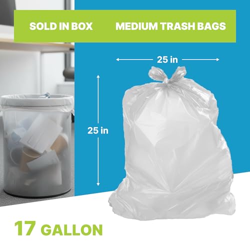 Melplas Medium Trash Bags, 17x18 Inches, 1 Mil Heavy-Duty, 100 Count